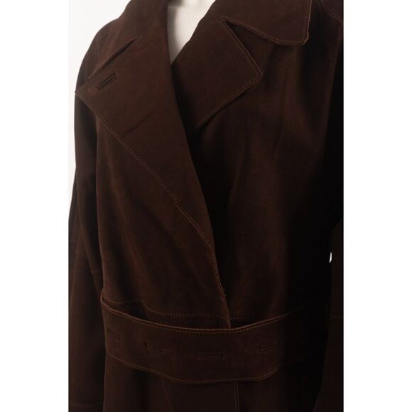 Zara Womens Suede Leather Trench Coat Jacket Brown M Oversized NWT 3461/763 - Picture 6 of 8